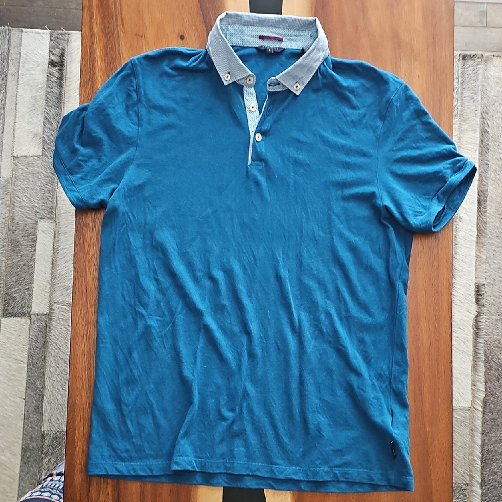 Ted Baker Teal Polo with Gray Collar